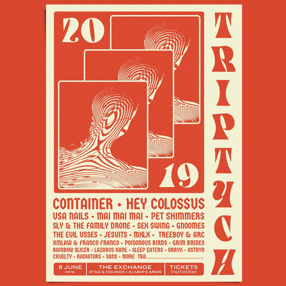 TRIPTYCH LINEUP ANNOUNCED!

08.06.19
EXCHANGE / STAG &amp; HOUNDS / ELMER'S ARMS

TICKETS  hdfst.uk/E50252

@gentledefect <a href="/HeyColossus/">Hey Colossus</a> <a href="/USA_NAILS_band/">USA NAILS, THE BAND</a> <a href="/PetShimmers/">Pet Shimmers</a> @SLYFAMILYDRONE <a href="/sexswingband/">SEX SWING</a> <a href="/gnoomesofficial/">GNOOMES</a> <a href="/evilusses/">The Evil Usses</a> <a href="/timetemple/">MXLX</a> <a href="/treeboyandarc/">Treeboy & Arc</a> @kinlawbiz <a href="/exchangebristol/">Exchange Bristol</a>