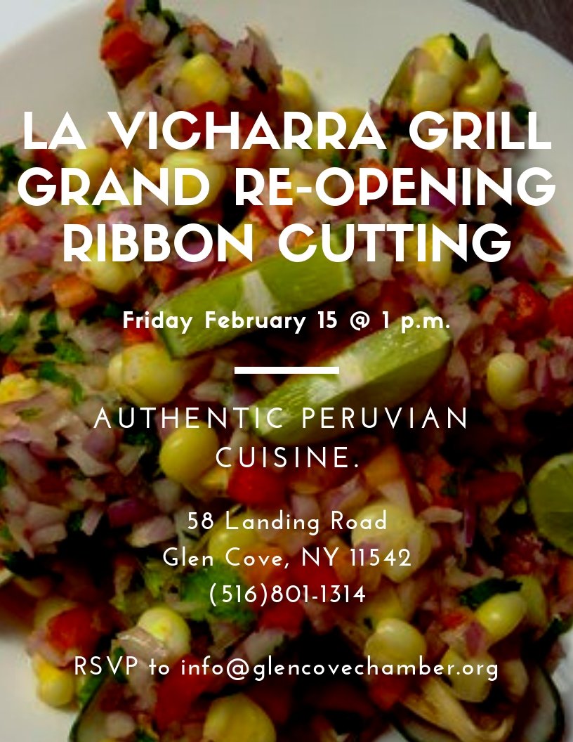 With the ongoing assistance of our Assemblymember Chuck Lavine, La Vicharra was granted its liquor license and is ready to celebrate its Grand Re- Opening !!!! Please join us for the Ribbon Cutting and show a fellow Chamber Member your support.

Friday 2/15/19 @ 1 p.m.