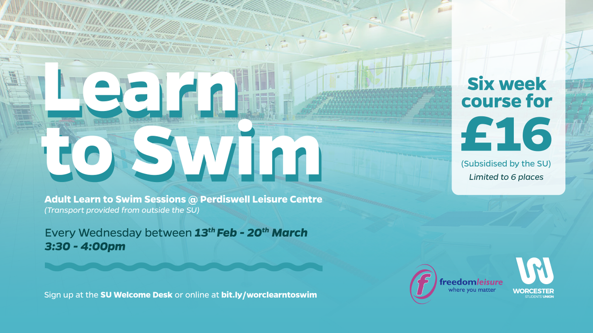 We have subsidised swimming lessons available for adult learners at Perdiswell Leisure Centre. The first lesson takes place tomorrow, but there's still time for you to sign up! Visit bit.ly/worclearntoswim  to sign up right now.