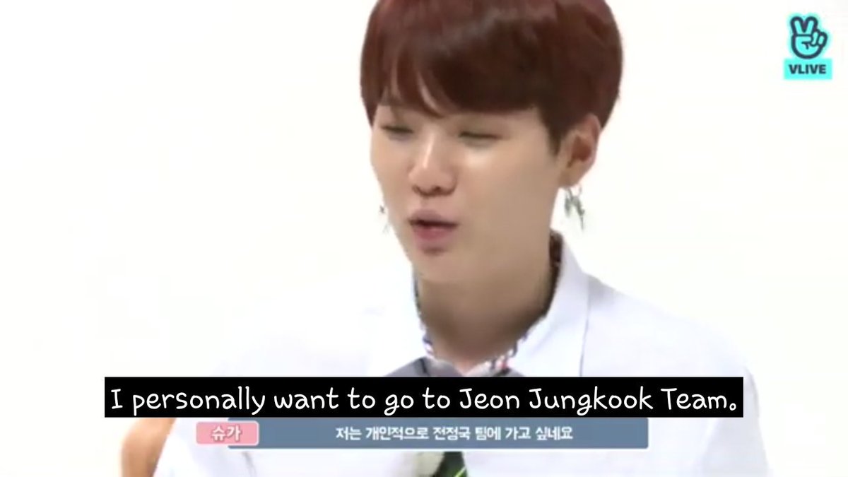 Yoongi wants to be on team Jeon Jungkook and Jimn wants him on his team too.....well won't they both be happy  #yoonmin
