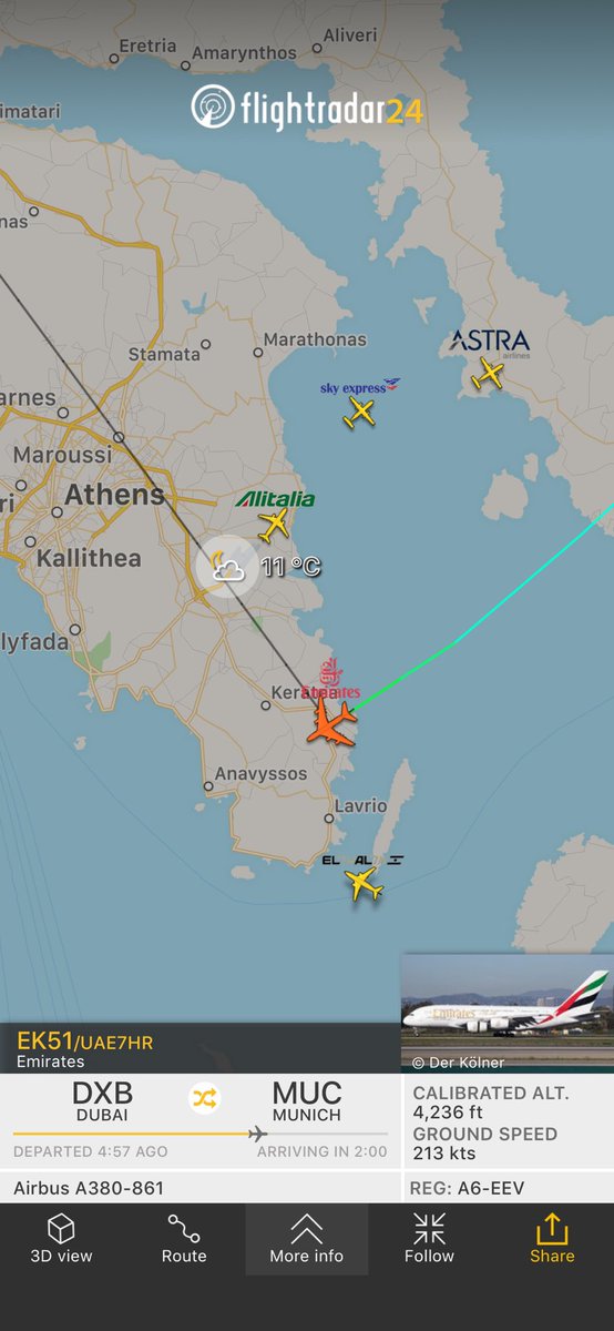 #diversion Flight #EK51 from Dubai to Munich reportedly diverting to ATH due medical reasons 
fr24.com/UAE7HR/1f797eca FlightEmergency.co.uk