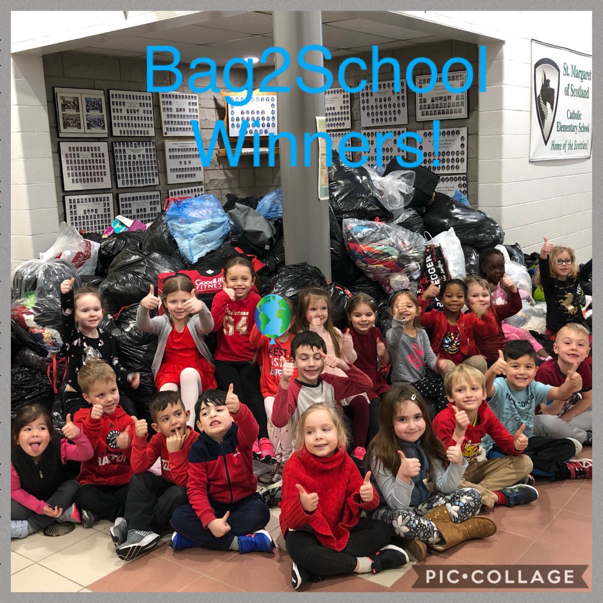 knamespe15's tweet photo. #Kindergarten @stmargaretscot brought in 83 bags, 1100 pounds for #textilerecycling the most of all the classes and winners of the #pizzaparty ! #ecokids #truecompetitors #savetheearth #earthfriendly #reuse #recycle @bag2schoolna https://t.co/E97eJ10Rm0