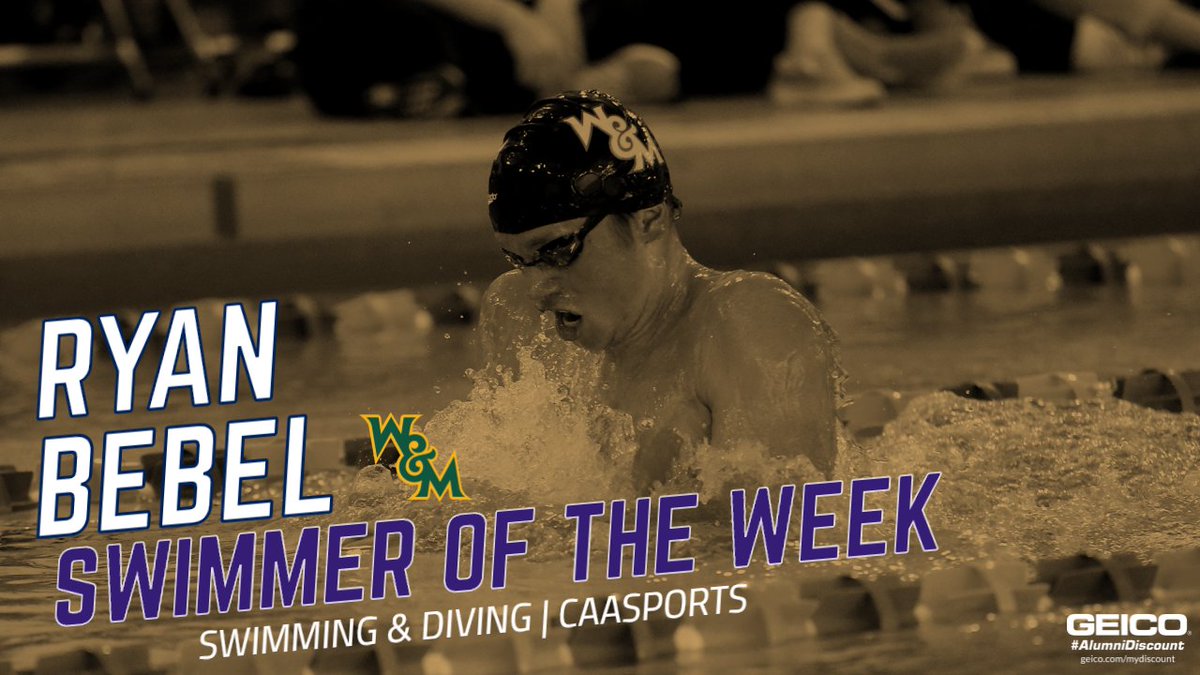 CAASports's tweet photo. .@WMTribeSwim's Ryan Bebel is #CAASports Men's Swimmer of the Week after posting a 2:01.37 in the 200Y breast, now the fastest time in the CAA this season in the event.

More: https://t.co/h7zGQAYGuH https://t.co/SANqMNe9P8