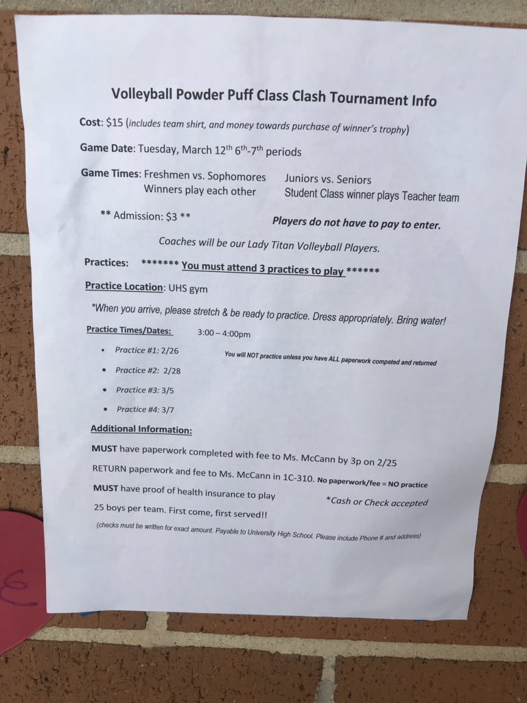 Dm me if you would like to be a part of the Powderpuff Volleyball Game! @TitanSGA411