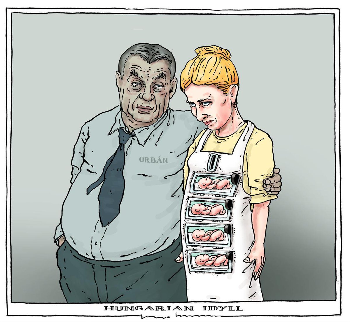 courrierinter's tweet photo. Le dessin du jour, signé Bertrams. 🎨
“Nous voulons des enfants hongrois, l’immigration est une capitulation” a affirmé Viktor Orbán dans un discours à la nation, avant d'égrener de nouvelles mesures d'une politique nataliste. https://t.co/a7aP2PMkon https://t.co/6Kh8XvAMxo