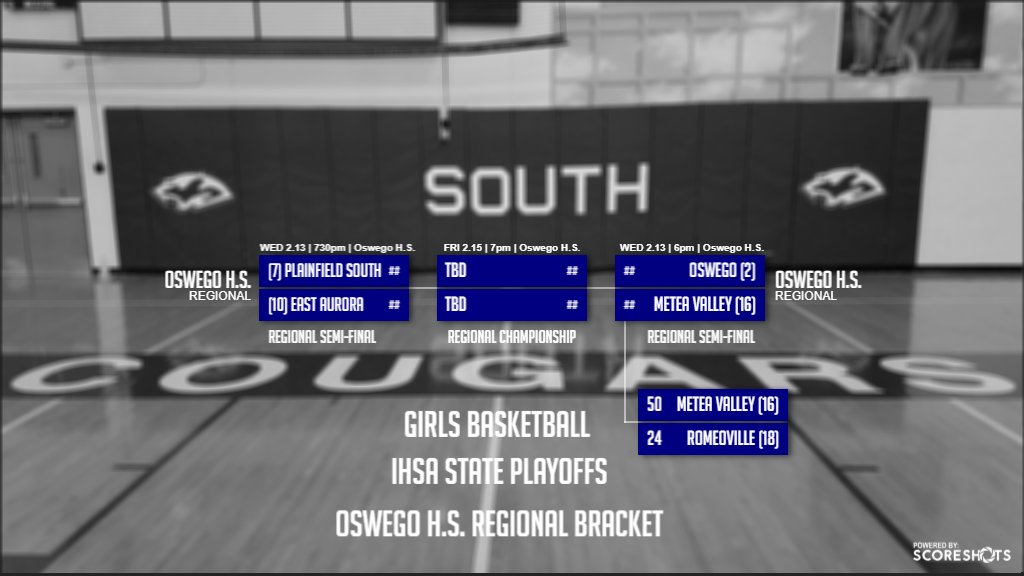 PSHSGBBALL's tweet photo. Plainfield South Girls Basketball will open up the #IHSA State Playoffs this Wednesday Night against @ealadycats at 730pm in the Oswego H.S. Regional.  Please come out and support your Cougars as they look to advance to a Regional Championship for 1st time in School History! https://t.co/W3nLb4KHM4