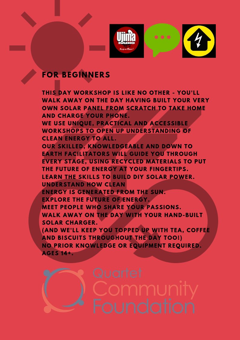 Exciting free solar panel making workshops for St Pauls Bristol. 14 years plus. <a href="/BristolEnergyNw/">Bristol Energy Network</a> <a href="/FullCircleYFP/">Full Circle</a> <a href="/Ujimaradio/">Ujima Radio</a> <a href="/DemandEnEq/">DemandEnergyEquality</a> #StPaulsBristol