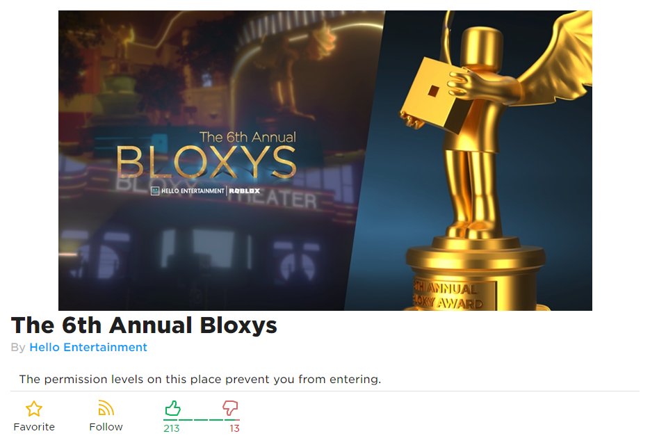 Hello Entertainment On Twitter The 6th Annual Bloxy Awards Is Now Open Https T Co 7e0vcqr6fq - the 6th annual bloxys roblox