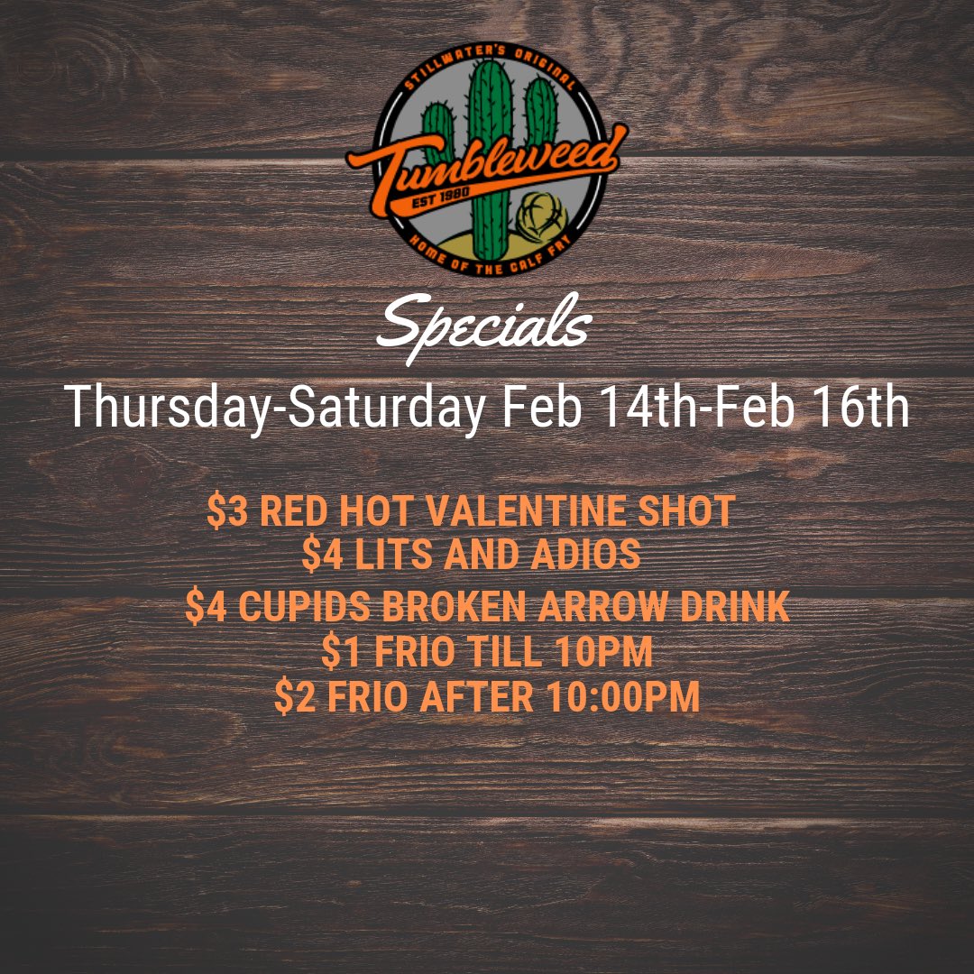 This week’s specials for Anti-VD on Thursday, Stoney LaRue and Chad Sullins Friday, and this Saturday only NO COVER ALL NIGHT.