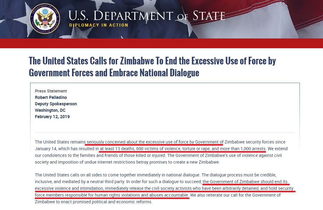 Here is the latest press statement from the US @StateDept.

This is not a light press statement. @SADC_News you should take notes.

@edmnangagwa no matter how you try to twist facts, the world knows the truth.

#ZimbabweAtrocities

@InfoMinZW @amnesty @ProfJNMoyo @usembassyharare