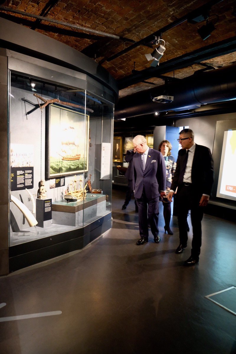 ClarenceHouse's tweet photo. According to @thealbertdock the museum is the only national museum in the world to explore transatlantic slavery and its legacies. Here, The Prince met staff at the museum, finding out more about the history of the slave trade. #RoyalVisitMerseyside https://t.co/jI6TS8Gxtw