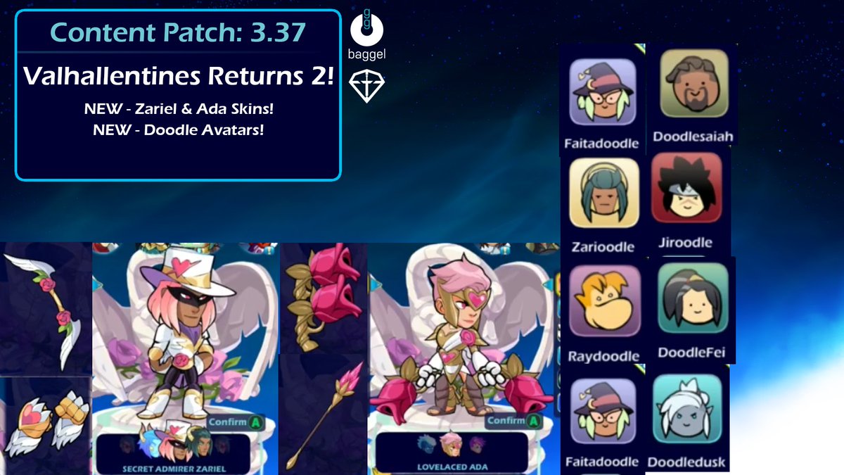 تويتر baggel productions على تويتر the valentine s event hits brawlhalla tomorrow bringing back all the classics and these new skins they also also have a new batch of doodle avatars coming