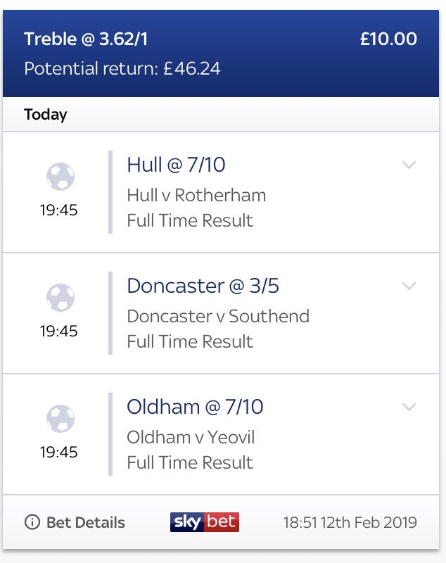 TheBetBeast1's tweet photo. 2nd bet for today.... football treble.. about time we are due a win so fingers crossed for this one! #backthebeast #acca #wintreble https://t.co/EfuYKjOcI0