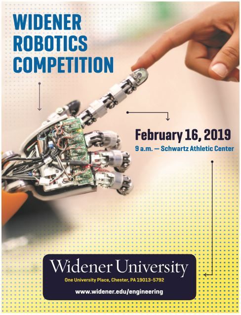 WidenerUniv's tweet image. New date 📅 🤖 ! #WidenerEngineering will host the @VEXRobotics Competition on Saturday, Feb. 16. Come watch the best elementary, middle &amp;amp; high school students in the region compete in back-to-back robotics challenges. 

Full details &amp;amp; schedule 👉 bit.ly/2rROHhy