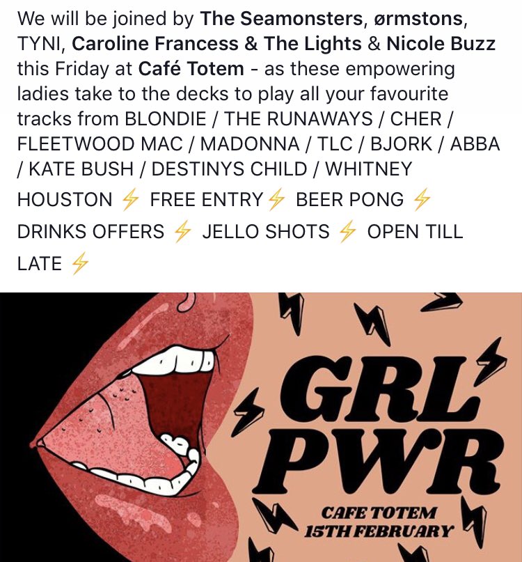YOU HEARD IT. This Friday. <a href="/CafeTotem/">Café Totem</a>.  
Guest DJS <a href="/cmonstersmusic/">THE SEAMONSTERS</a> / <a href="/ormstonsuk/">ørmstons</a> / <a href="/T_Y_N_I/">Tyni Dancer</a> / Caroline Francess / <a href="/nicolebuzzx/">Nicole</a> 🖤
