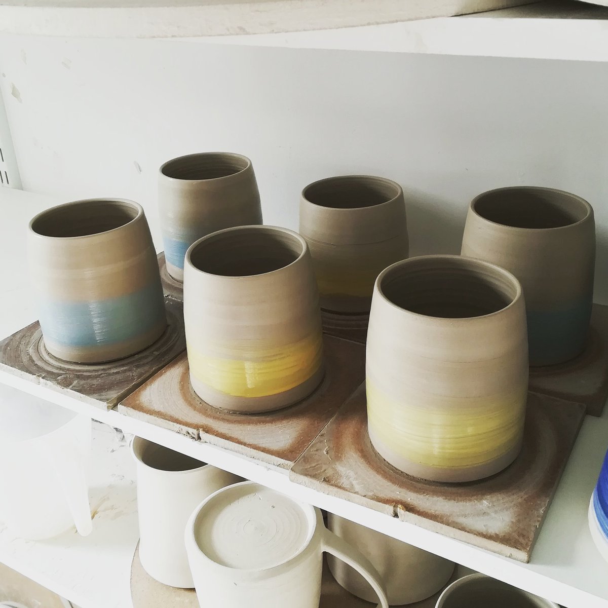 I had a very pleasing throwing session today, making mugs for @mustardnorwich 
 I'm always happy to deliver pots to them because, apart from the lovely chat, it's a great excuse to have one of their delicious cakes and coffee roasted on the premises.