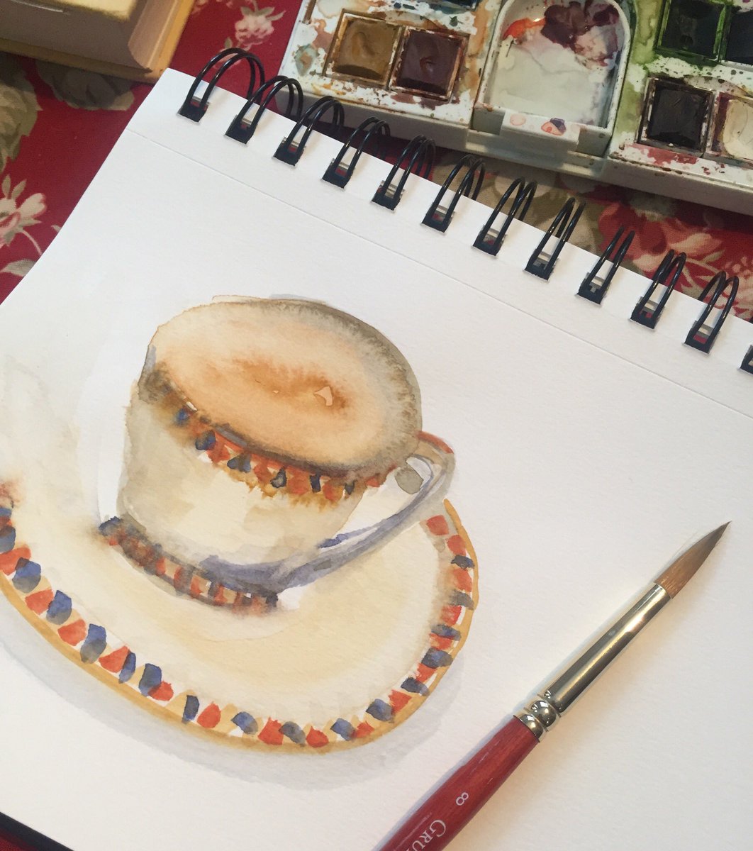 #teacuptuesday
Stormy cup of milky chai on this stormy winter day. A new brush certainly stirs up my style a la @lizsteelart 
What’s in your cup, #teahour ?
#practiceisart #watercolourpaint #teacosymaker