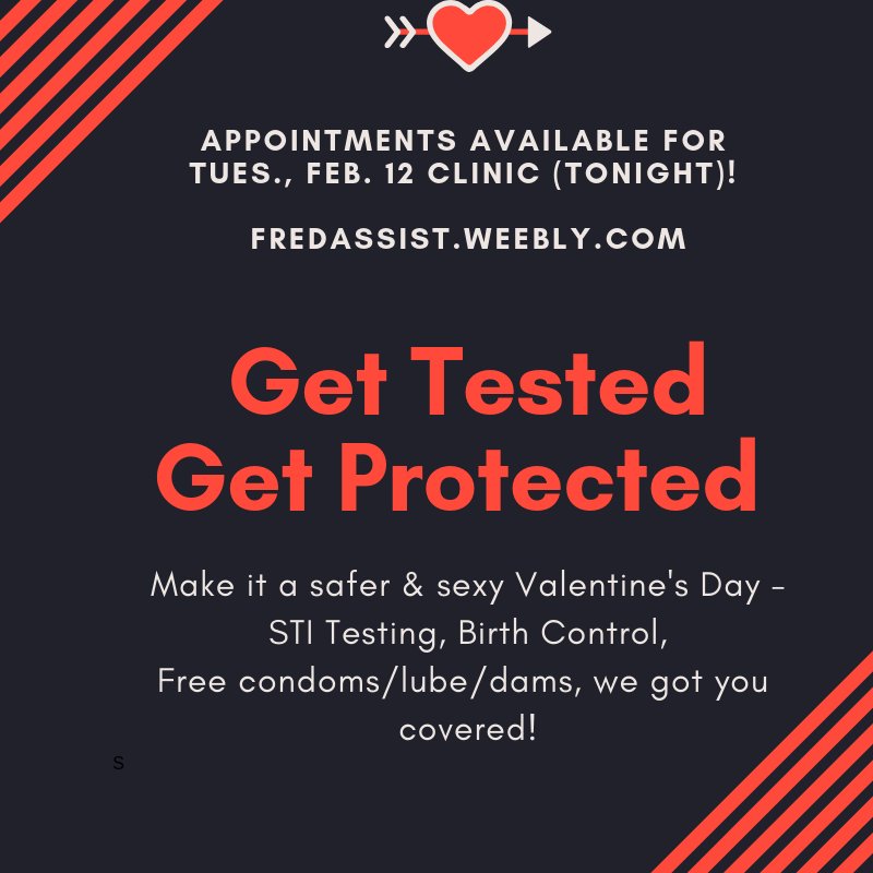 FredASSIST's tweet image. Appts available for tonight's clinic! Go to fredassist.weebly.com  or call 716-673-3396 before 4 PM. #fredonia #safersexier #birthcontrol #stdtesting #valentinesday #cupidwoulddoit