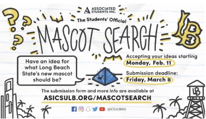 Join the search for our new mascot! ASI is now accepting your ideas, go to asicsulb.org/mascotsearch (2/11-3/8) #gobeach #highered
