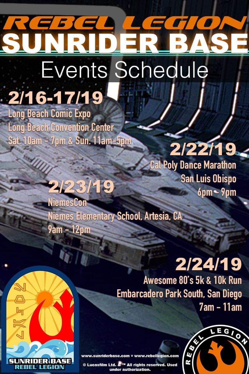 Long Beach Comic Expo is days away! ✨ Take a look at our other events. Open to public. Join us to see our characters and participate in charitable causes! ✨

#starwars #sunriderbase #rebellegion #lucasfilm #charity #community #longbeachcomicexpo #lbce