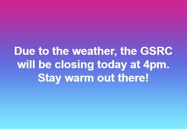 OneontaGSRC's tweet image. Due to weather, we will be closed at 4pm today (2/12). We will reopen tomorrow (2/13) at noon. Stay warm!