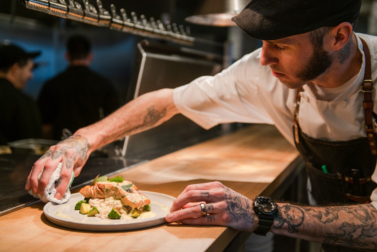 Our grilled trout has sweet potato and butternut squash ragout, golden raisins, blistered shishito peppers with a lemon tarragon buerre blanc. See you for dinner! #tillkitchen
