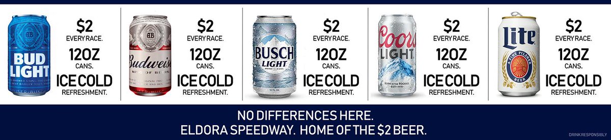 EldoraSpeedway's tweet image. No differences here. $2 beers for all! 

Carry on. 🍻