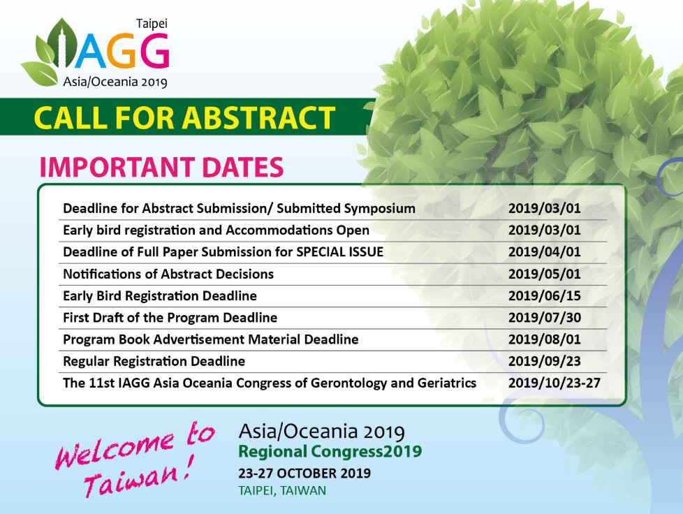 Friday is your last chance to submit an abstract for the 11th IAGG Asia/Oceania Regional Congress 2019. Get yours in here: iagg2019.org/Page/Index/42