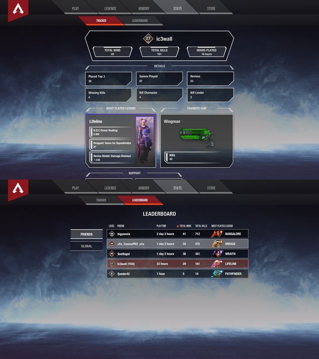 UI CONCEPT - Apex Legends Stats and Leaderboards (u/holmise) #ApexLegends