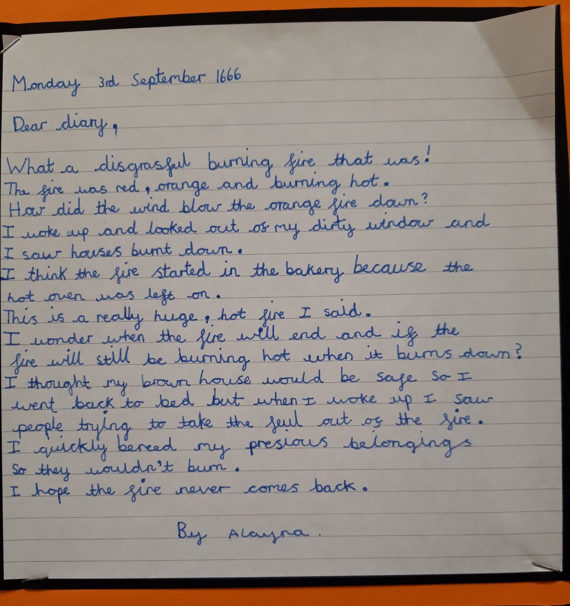 HoughtonPrimary's tweet photo. Year Two writing, inspired by the diary of #SamuelPepys. #greatfireoflondon #progressinwriting @educationgovuk https://t.co/8UFEeFKXJn