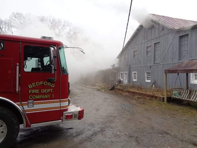 Bedford_FD's tweet image. Units are just clearing from the forth run of the day.  E1, L1, W1, and T1 operated on this first due fire on Dickerson Mill Rd.  Unlike @WDBJ7 reported, town units were first on scene 9 min after call was placed and brought the fire under control in approx twenty minutes.