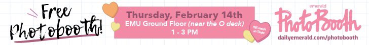 emgessentials's tweet image. Take a picture, it’ll last longer 😘 Get free photos this Valentines Day on the first floor of the EMU from 1-3pm with @emgphotobooth
