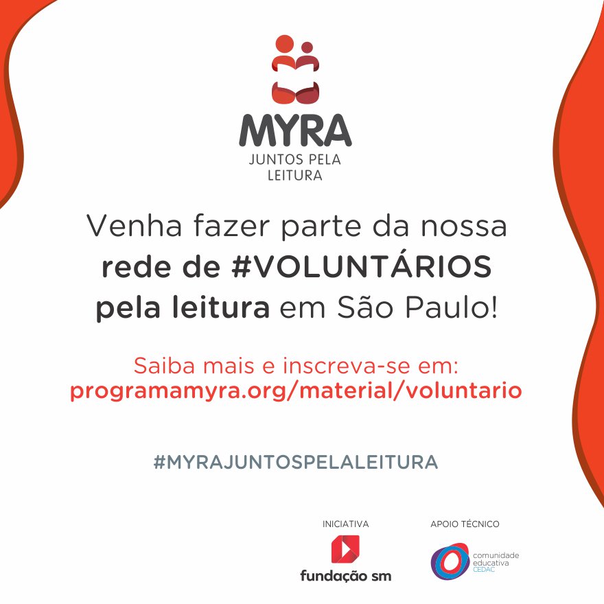 Fundacaosm's tweet photo. #aeducaçãonosmove #MYRAJUNTOSPELALEITURA
📔📖📚 Venha fazer parte da rede de voluntários pela leitura do #ProgramaMyra em São Paulo! Inscrições até 28 de fevereiro.
Saiba mais: https://t.co/Lmcj4g0KJN https://t.co/bAJmXT2zTs