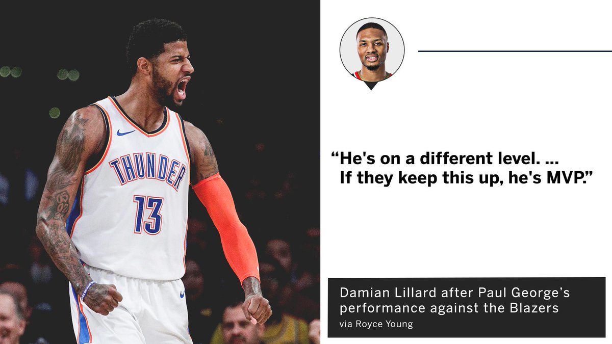espn's tweet image. Paul George's hot streak left an impression on @Dame_Lillard. (via @royceyoung)