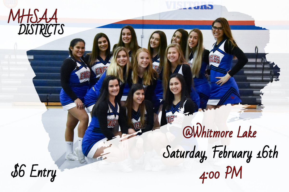 PCSCheer's tweet photo. Come out &amp; support your Varsity Cheer Team as they travel back to Whitmore Lake this Saturday for Districts!! 🥇♥️ https://t.co/vLZ6Oy7LBw