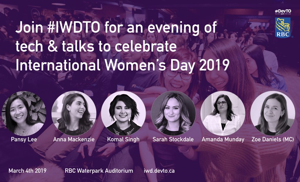 We have 20 days to go until #IWDTO! Join us here in Toronto on a hopefully much warmer day for an evening of awesome talks! IWD.devto.ca. 

Make sure to check the Company Night Out ticket pack and get your company involved!