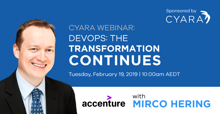 GetCyara's tweet photo. Is your organization on a DevOps transformation journey? Join us next week for this webinar featuring Mirco Hering, Global DevOps Practice Lead at Accenture, to learn more about the challenges and benefits: https://t.co/oY5Hhu8WVQ https://t.co/y15syNwmeb