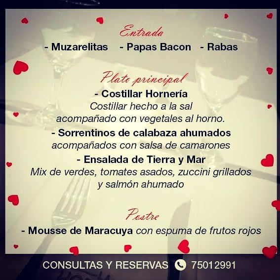 El 14 de febrero se acerca, hace tu reserva y veni a festejar  San Valentín como vos te lo mereces. Para ese día tenemos un menú especial.
Hoy te esperamos para disfrutar de una gran noche de martes.
Veni y cambia tu semana.
#nochedemartes #unlugarunico #sanvalentín #14defebrero