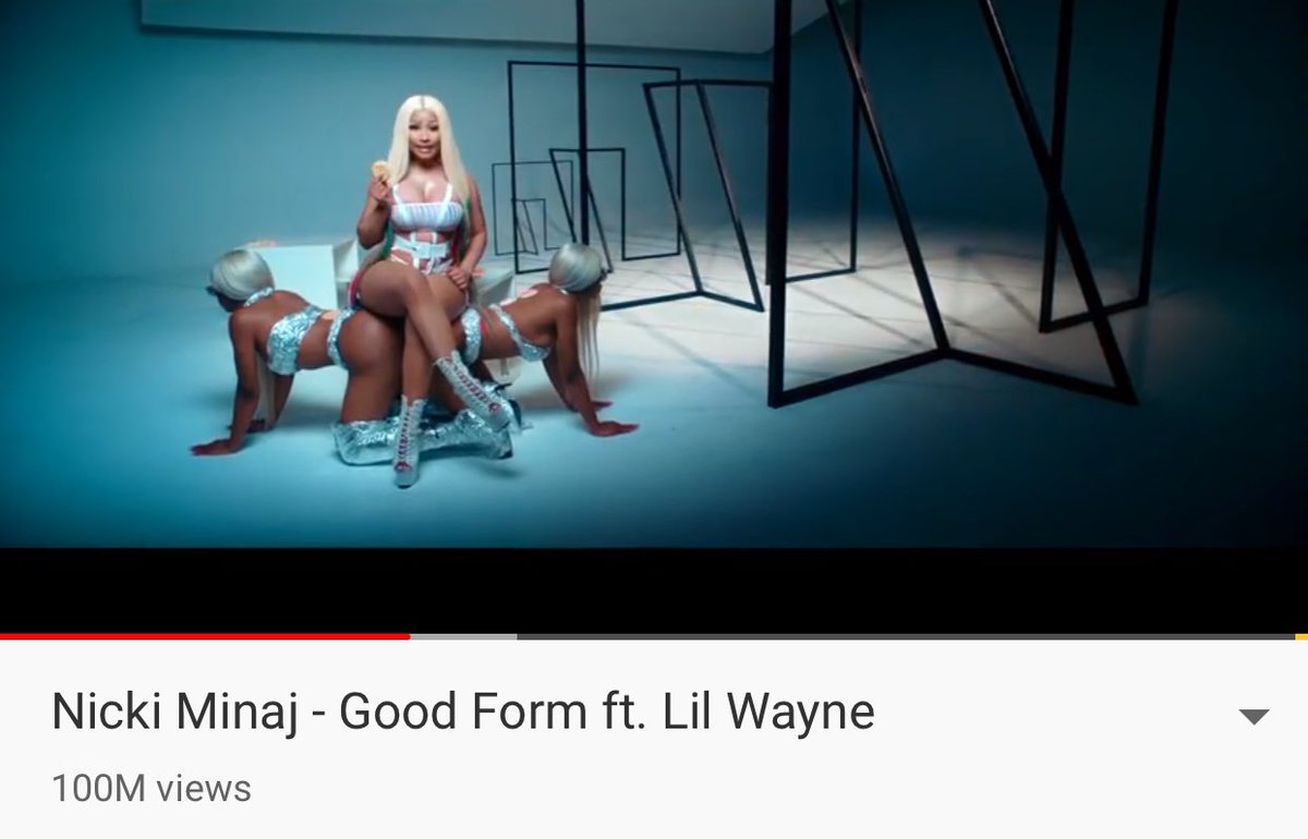 MuxMinaj's tweet photo. Congrats to @NICKIMINAJ
#GoodFormVIDEO 100 milli 😍 https://t.co/cfyUvgVCsS