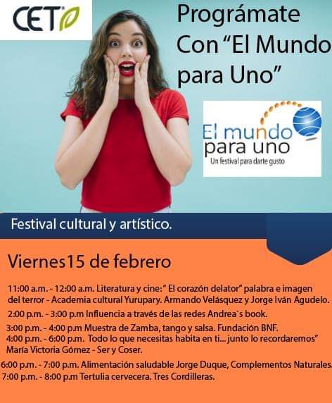 eventosperfecto's tweet photo. Programación viernes 15 de febrero en el Festival El Mundo para Uno.
#elmundoparauno #eventosperfectos #exclusividad #festival #eltesoroemociona #conferencias #talleres #charlas #mindfulness #historias #diversión https://t.co/x16XexPru0