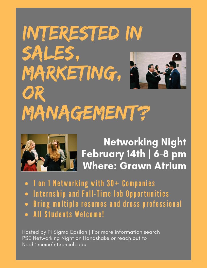 Our Spring Networking Night is here! Join us this Thursday in the Grawn Atrium for unbeatable job and internship opportunities!!💜
