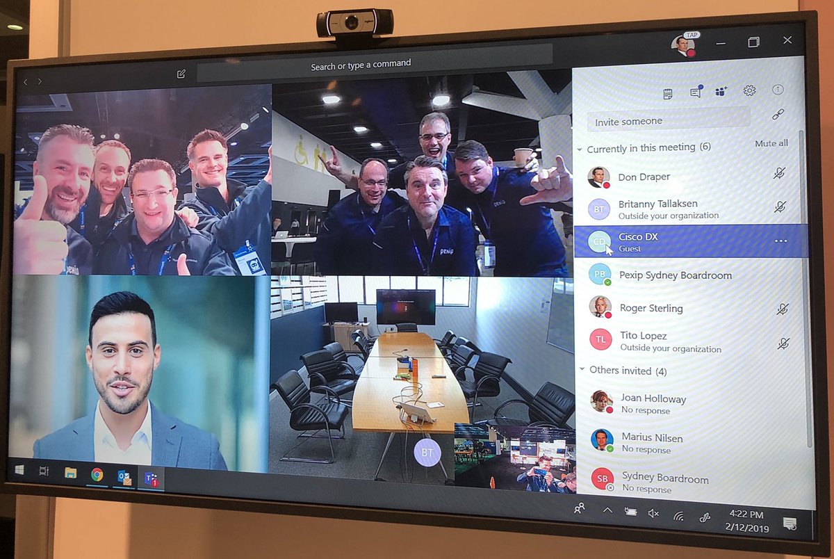 Marius Nilsen (@manilsen) on Twitter photo Meeting via <a href="/MicrosoftTeams/">Microsoft Teams</a> and a Cisco VTC - from #MSReady in freezing 32F Seattle to #MSIgniteTheTour in hot 32C Sydney. @PexipInc @Graham_Walsh <a href="/JF0wens/">Jordan Owens</a> <a href="/EddiesTPWorld/">Eddie Clifton</a> <a href="/sn_neville/">steve neville</a> <a href="/DennisLorist/">Dennis Lorist</a> @mbedwani <a href="/havardgraff/">Håvard Graff</a> Meeting via <a href="/MicrosoftTeams/">Microsoft Teams</a> and a Cisco VTC - from #MSReady in freezing 32F Seattle to #MSIgniteTheTour in hot 32C Sydney. @PexipInc @Graham_Walsh <a href="/JF0wens/">Jordan Owens</a> <a href="/EddiesTPWorld/">Eddie Clifton</a> <a href="/sn_neville/">steve neville</a> <a href="/DennisLorist/">Dennis Lorist</a> @mbedwani <a href="/havardgraff/">Håvard Graff</a>