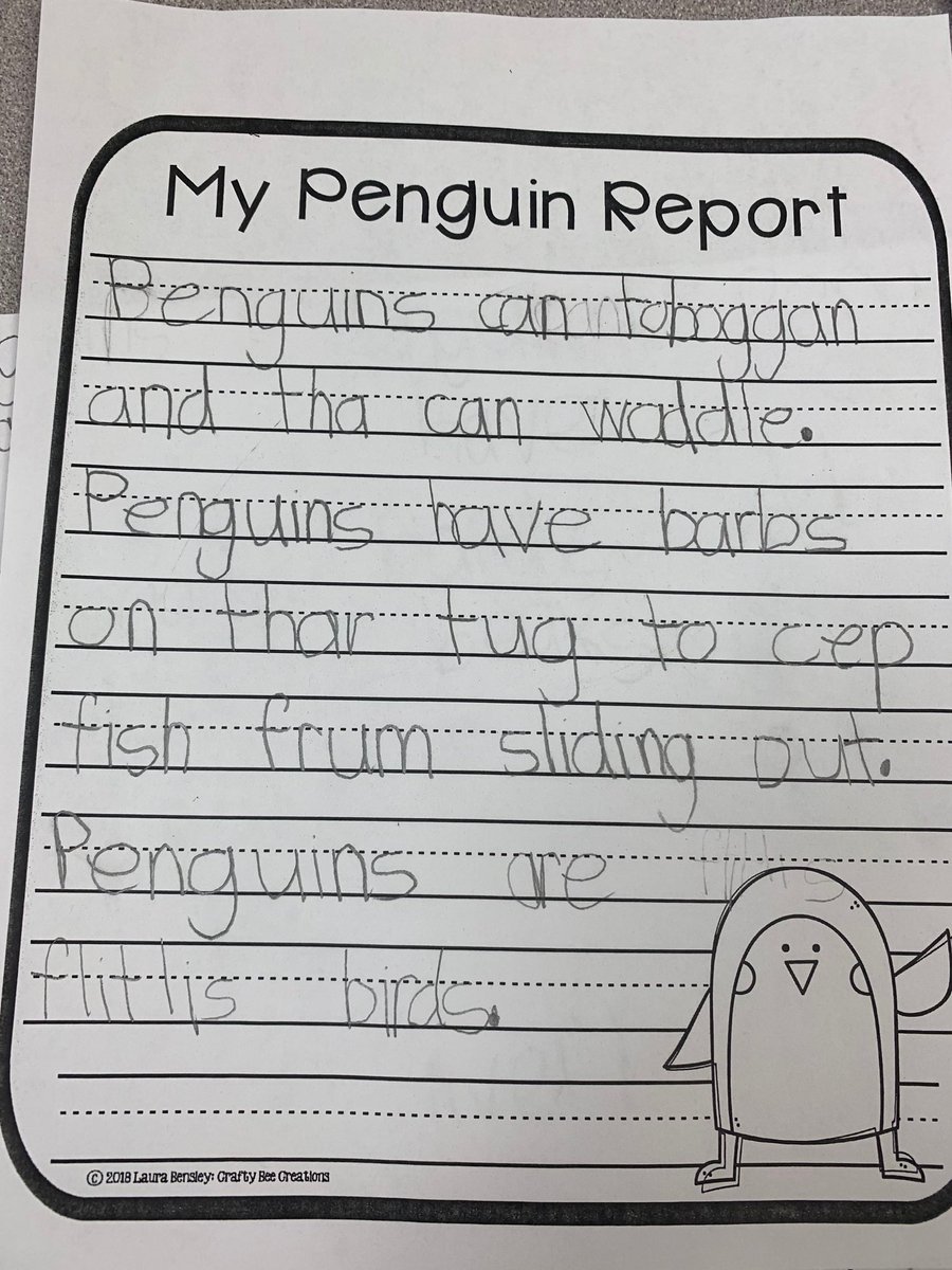 hbeardemphl84's tweet photo. Our Crestview kindergarten students gathered information about penguins and then put their learning into writing! What an amazing job they did in this cross-curricular study! https://t.co/y89geBehCD