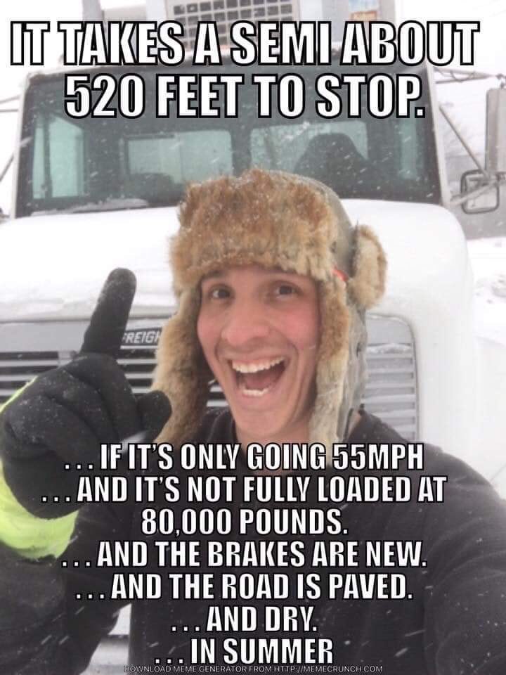ISPCVED's tweet photo. Don’t be a silly 4 wheeler this year!!   Think before you cut off a big rig! https://t.co/vO8dLnq0u7