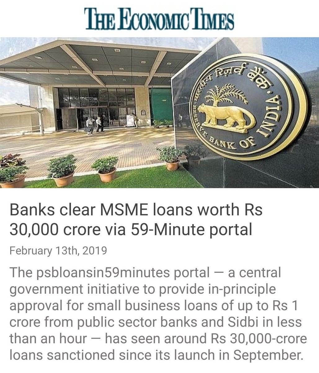 Banks clear MSME loans worth Rs 30,000 crore via 59-Minute portal
https://economictimes.indiatimes.com/small-biz/startups/newsbuzz/banks-clear-msme-loans-worth-rs-30000-crore-via-59-minute-portal/articleshow/67966428.cms?from=mdr …
via NaMo App