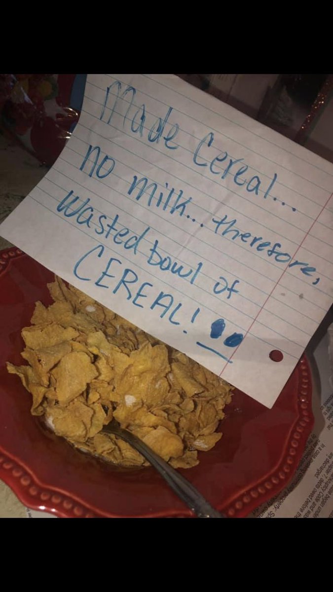 Madisondenham01's tweet photo. I left this note the other morning for my mom. Tonight I dropped my phone in my bowl of what is now just milk...
Annie: “oh no... well at least y’all have milk now” @arcollier01 so tru!! https://t.co/YIQvdWjyvz