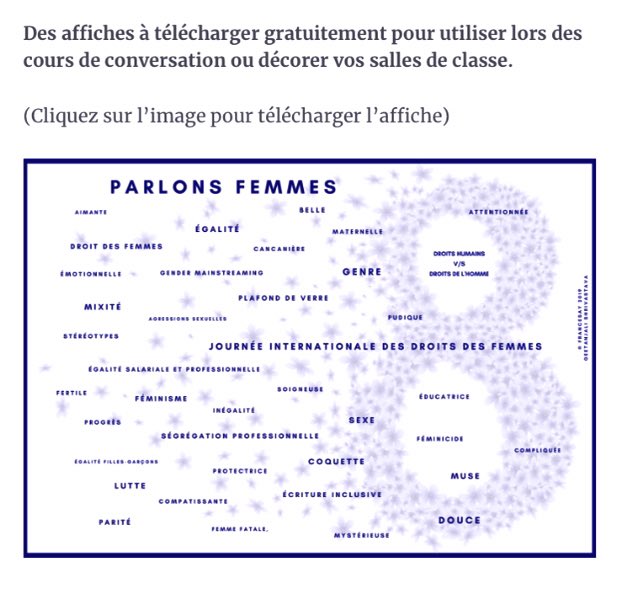 plaingeets's tweet image. Nouvelle affiche à télécharger, disponible sur francesay.com/affiches/ 
Article avec ressources et idées d’exploitation en classe à suivre 🤞 
#FLE #Français #Frenc #LearnFrench #LangChat #JournéInternationalDesDroitsDesFemmes