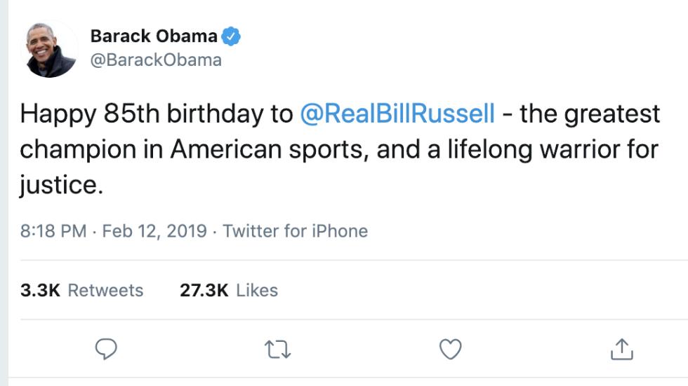 Obama wishes NBA legend Bill Russell happy birthday  