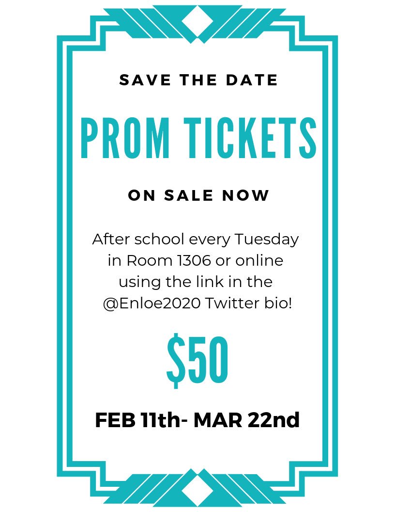 Enloe2020's tweet photo. Say what? PROM TICKETS ARE ON SALE RIGHT NOW! Buy them online with the link in our bio (card) or after school on Tuesdays (cash or check). 🤩 🤩 🤩 https://t.co/G5bbfJAKdJ