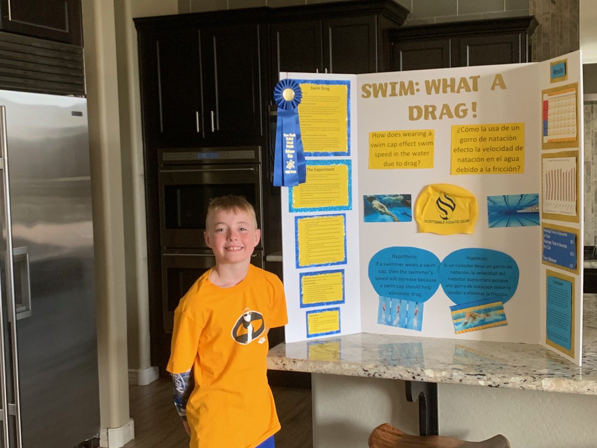ScottsdaleSwim's tweet photo. FIRST PLACE at the school science fair: “What a drag!  Which is faster, cap or no cap?” Next stop for this student athlete is the district science fair! #swimscience #sacswim #sacproud https://t.co/UUBmil4F1y